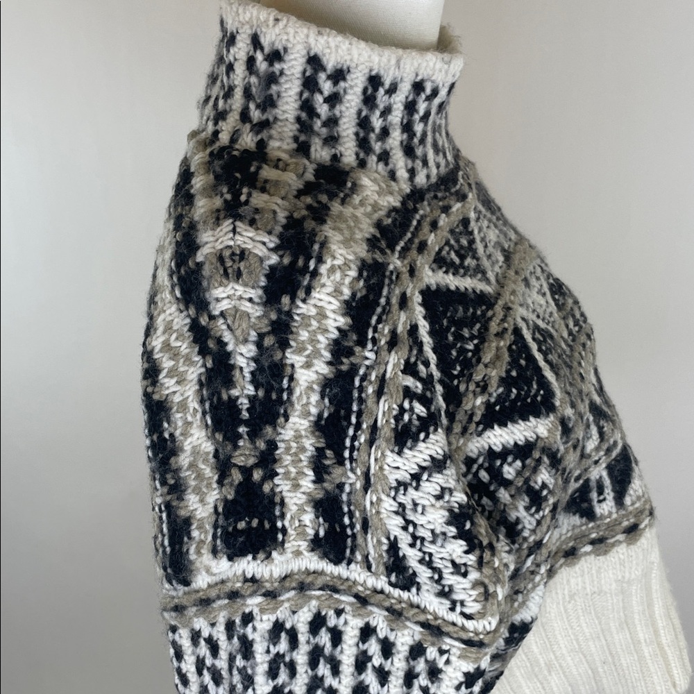 Splendid Vail Apres-ski Fair Isle Sweater in Black, White and Taupe, XL - Picture 8 of 8